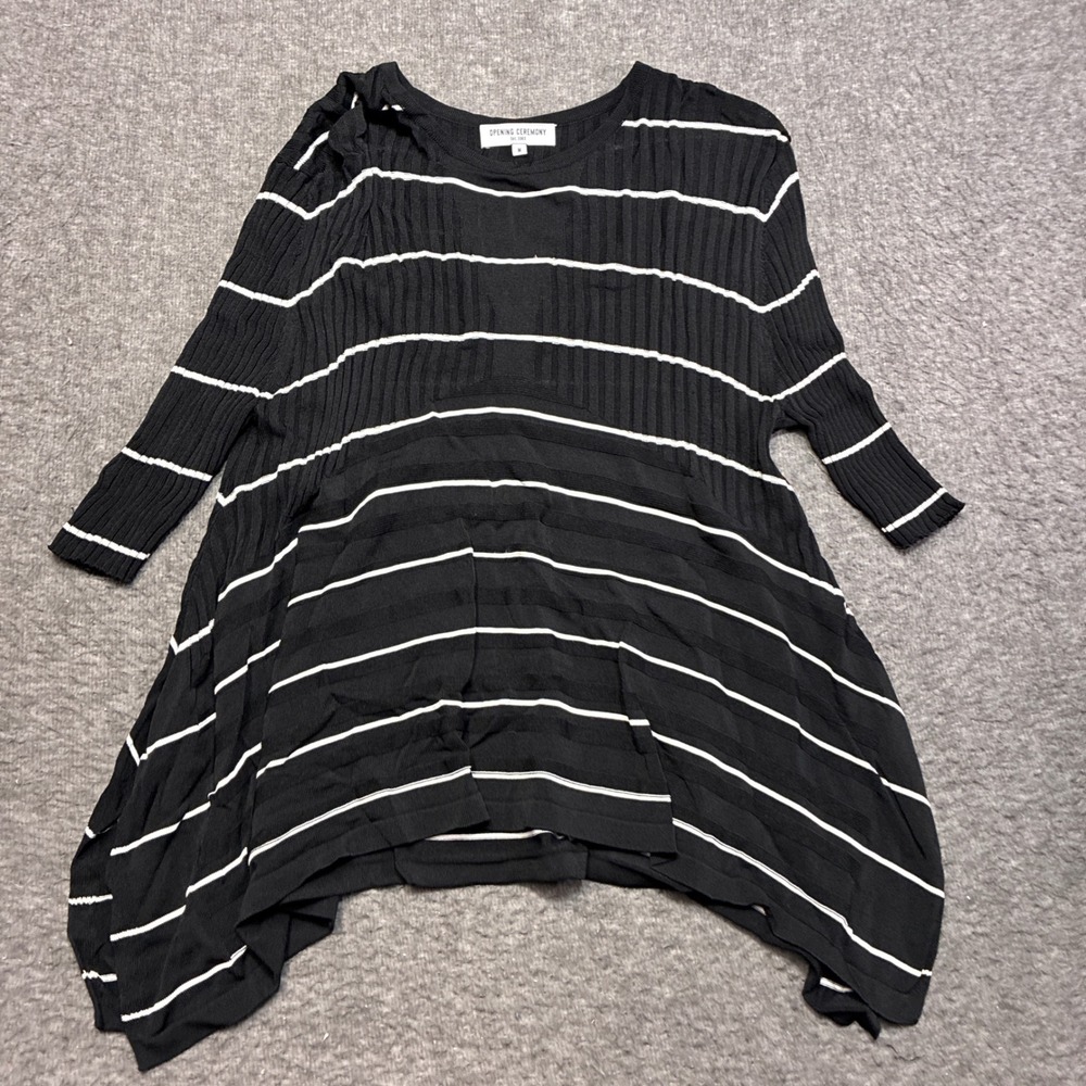 Opening Ceremony Knit Top Women Medium Black Striped Asymmetrical Ribbed